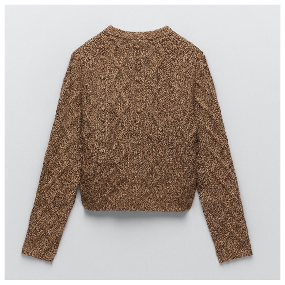 NWT. Zara Brown Jewel Button Knit Cropped Cardigan. Size M. - Picture 6 of 9
